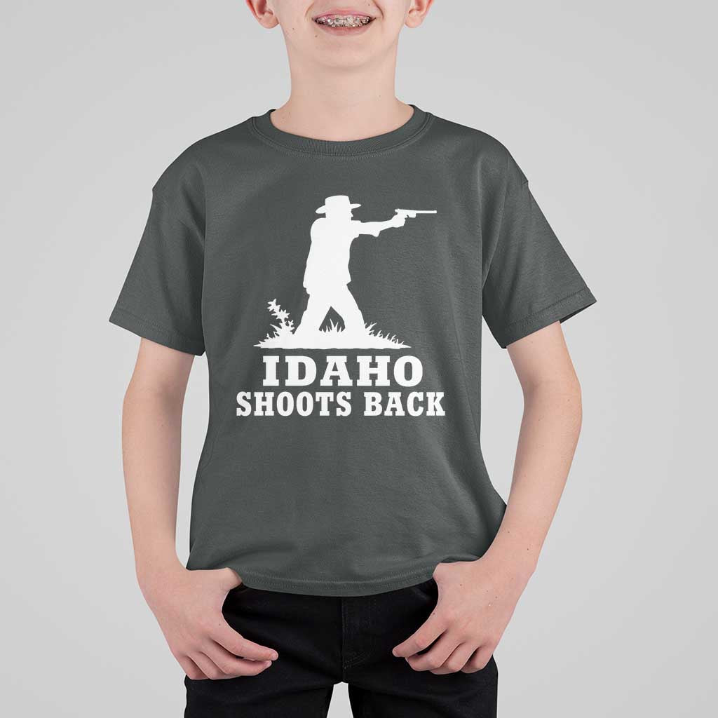Idaho Shoots Back Cowboy Gunslinger Silhouette Patriotic Graphic T Shirt For Kid