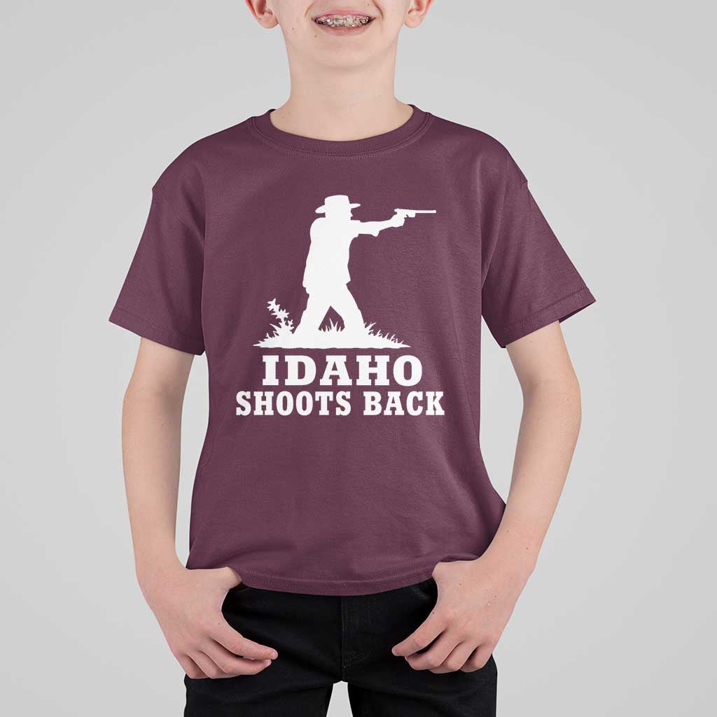 Idaho Shoots Back Cowboy Gunslinger Silhouette Patriotic Graphic T Shirt For Kid