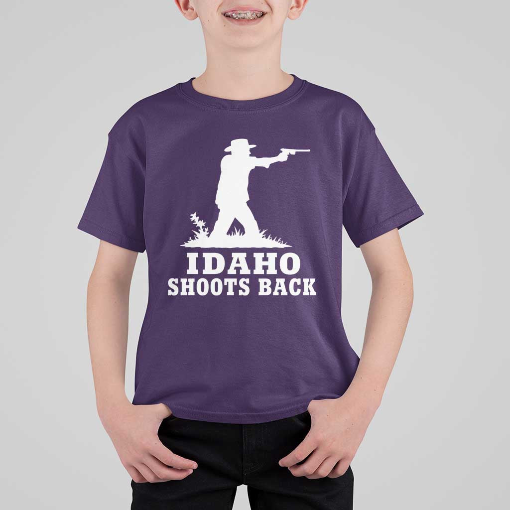 Idaho Shoots Back Cowboy Gunslinger Silhouette Patriotic Graphic T Shirt For Kid