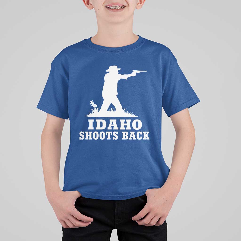 Idaho Shoots Back Cowboy Gunslinger Silhouette Patriotic Graphic T Shirt For Kid