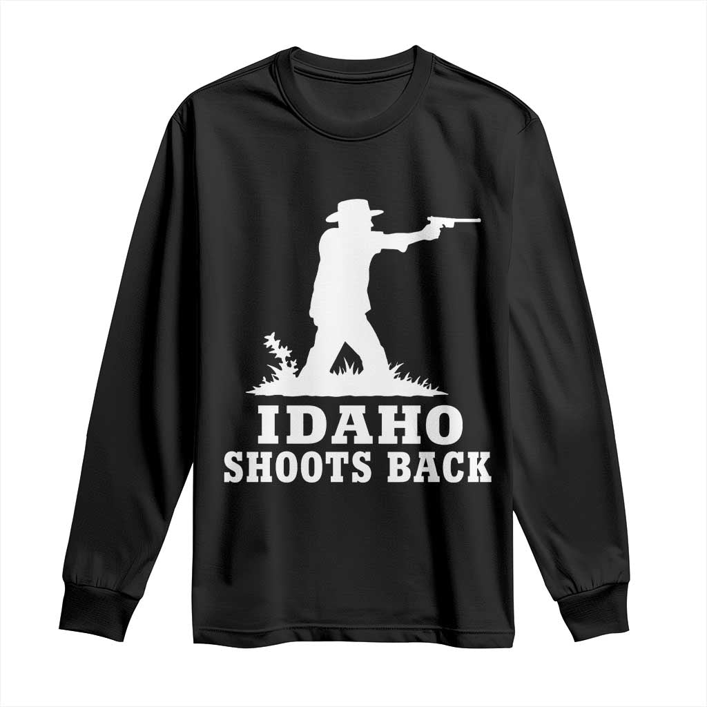 Idaho Shoots Back Cowboy Gunslinger Silhouette Patriotic Graphic Long Sleeve Shirt