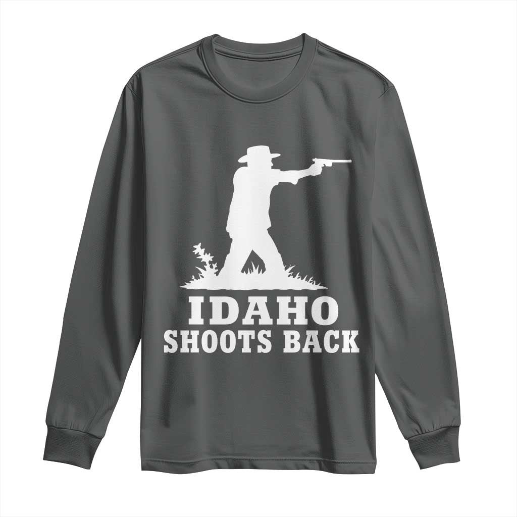 Idaho Shoots Back Cowboy Gunslinger Silhouette Patriotic Graphic Long Sleeve Shirt