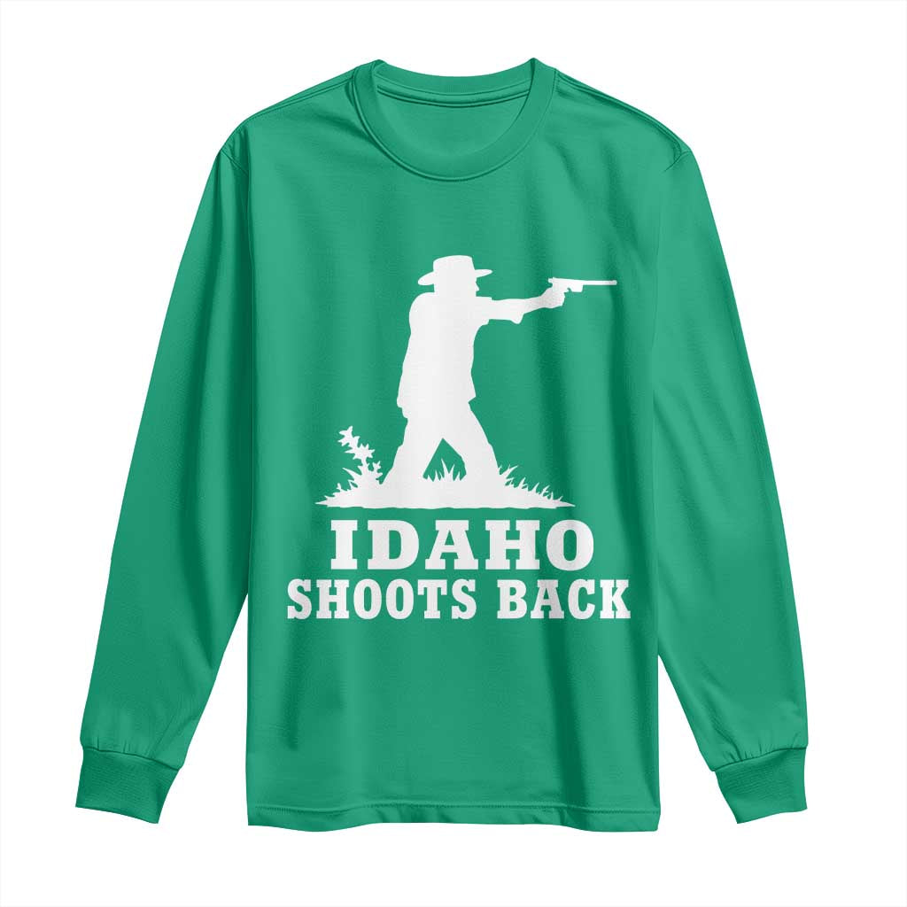Idaho Shoots Back Cowboy Gunslinger Silhouette Patriotic Graphic Long Sleeve Shirt