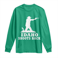 Idaho Shoots Back Cowboy Gunslinger Silhouette Patriotic Graphic Long Sleeve Shirt