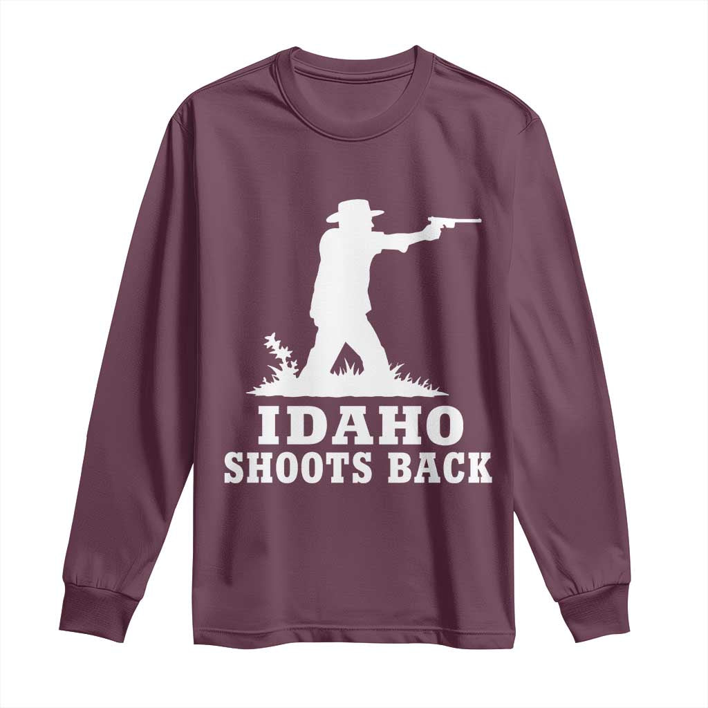 Idaho Shoots Back Cowboy Gunslinger Silhouette Patriotic Graphic Long Sleeve Shirt