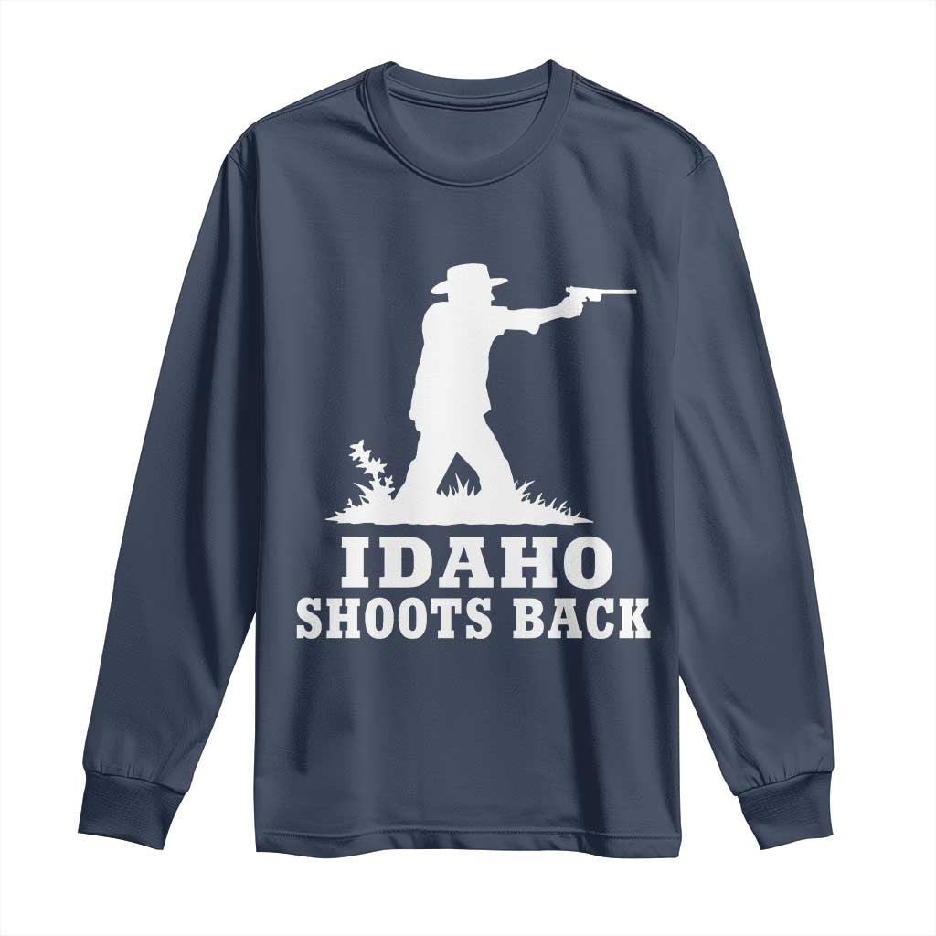 Idaho Shoots Back Cowboy Gunslinger Silhouette Patriotic Graphic Long Sleeve Shirt