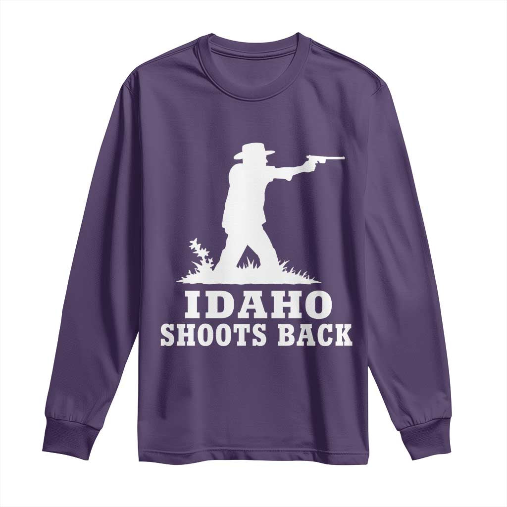 Idaho Shoots Back Cowboy Gunslinger Silhouette Patriotic Graphic Long Sleeve Shirt