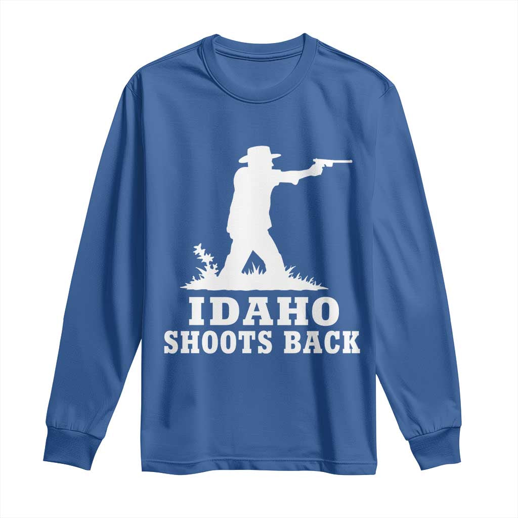 Idaho Shoots Back Cowboy Gunslinger Silhouette Patriotic Graphic Long Sleeve Shirt