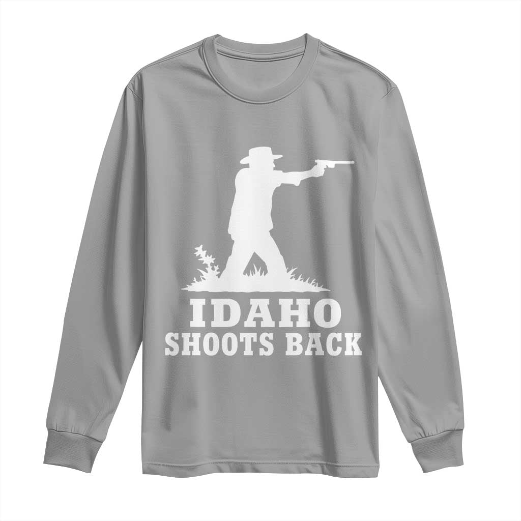 Idaho Shoots Back Cowboy Gunslinger Silhouette Patriotic Graphic Long Sleeve Shirt