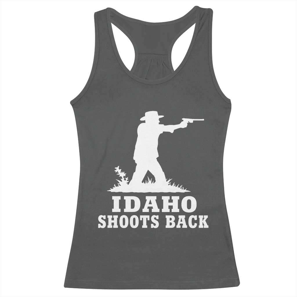 Idaho Shoots Back Cowboy Gunslinger Silhouette Patriotic Graphic Racerback Tank Top