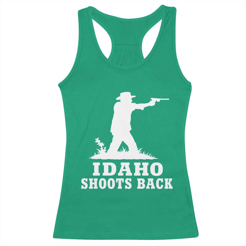 Idaho Shoots Back Cowboy Gunslinger Silhouette Patriotic Graphic Racerback Tank Top