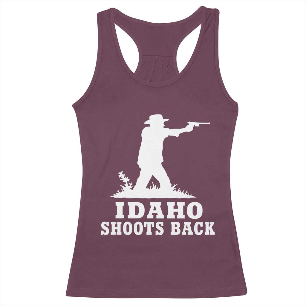 Idaho Shoots Back Cowboy Gunslinger Silhouette Patriotic Graphic Racerback Tank Top
