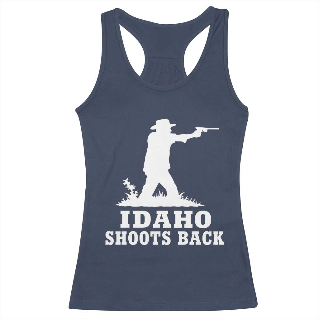 Idaho Shoots Back Cowboy Gunslinger Silhouette Patriotic Graphic Racerback Tank Top