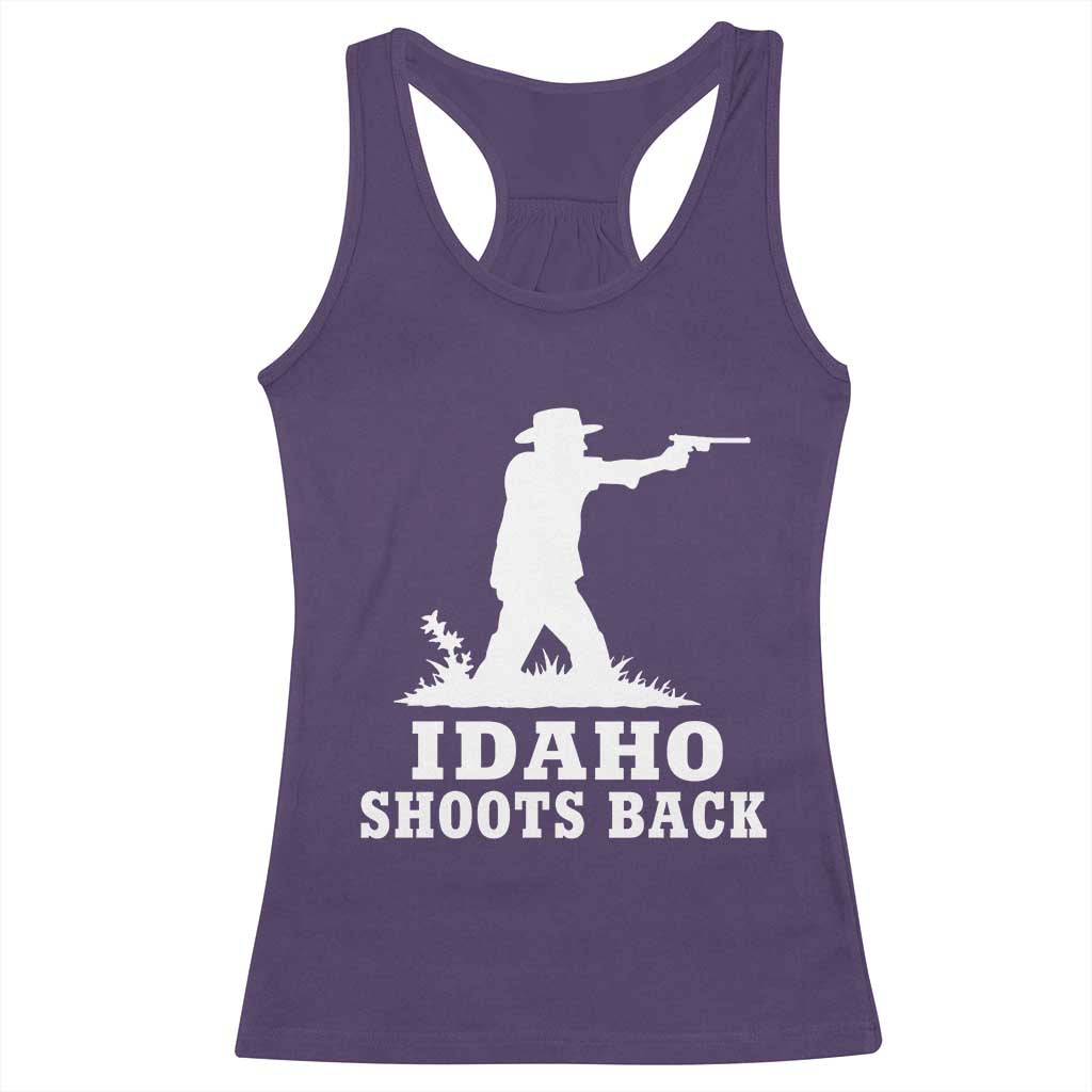 Idaho Shoots Back Cowboy Gunslinger Silhouette Patriotic Graphic Racerback Tank Top