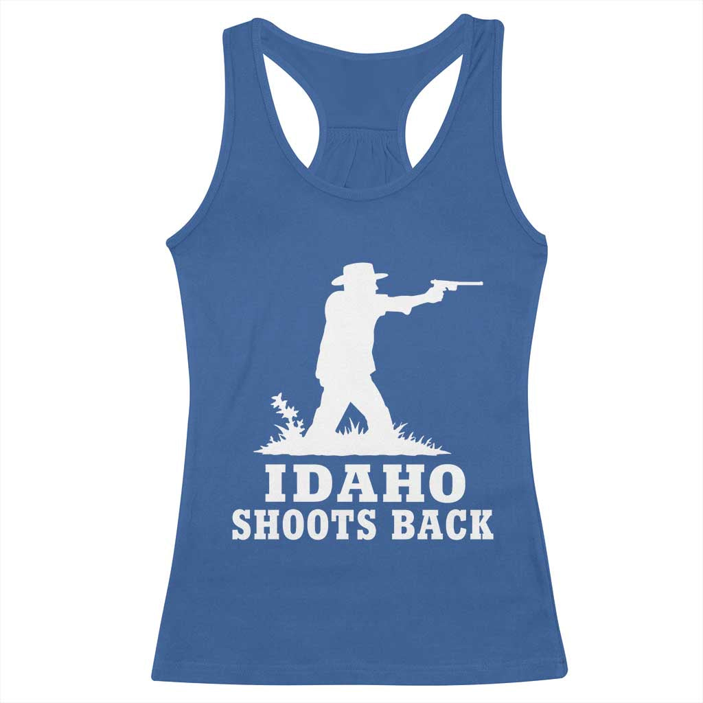 Idaho Shoots Back Cowboy Gunslinger Silhouette Patriotic Graphic Racerback Tank Top