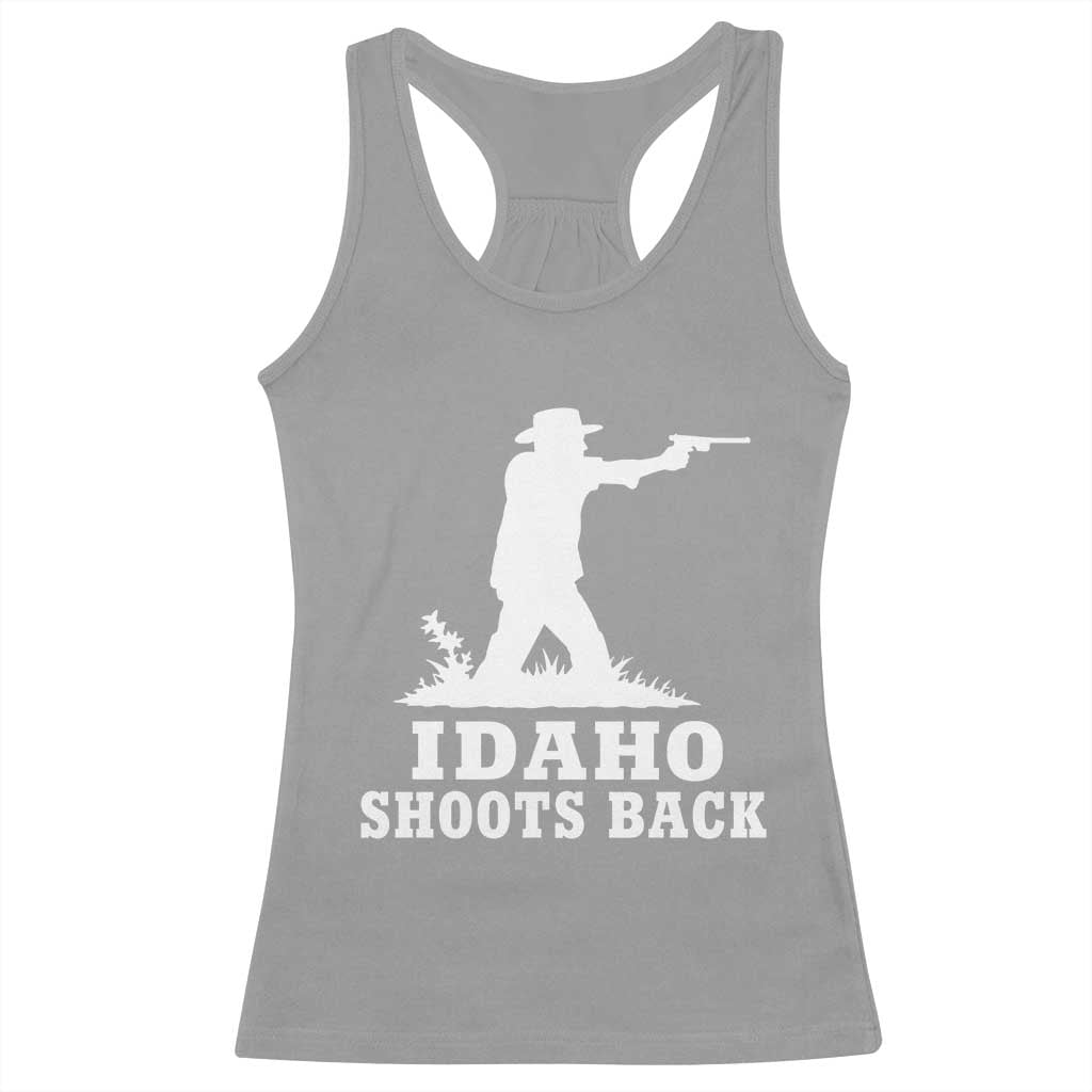 Idaho Shoots Back Cowboy Gunslinger Silhouette Patriotic Graphic Racerback Tank Top