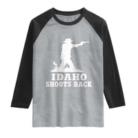 Idaho Shoots Back Cowboy Gunslinger Silhouette Patriotic Graphic Raglan Shirt