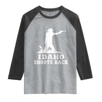 Idaho Shoots Back Cowboy Gunslinger Silhouette Patriotic Graphic Raglan Shirt