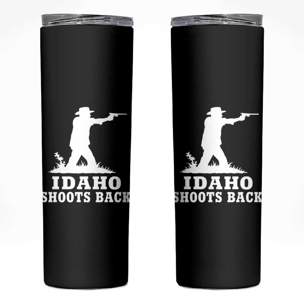 Idaho Shoots Back Cowboy Gunslinger Silhouette Patriotic Graphic Skinny Tumbler