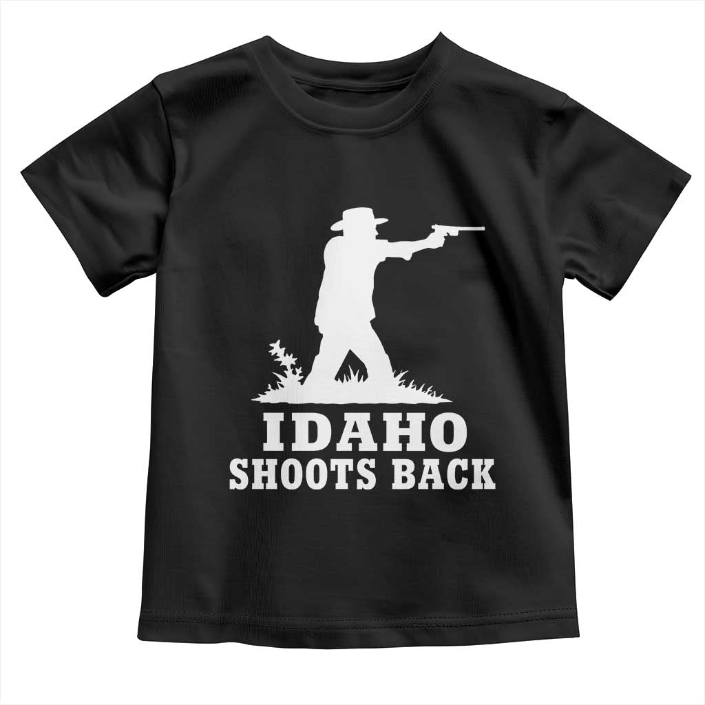 Idaho Shoots Back Cowboy Gunslinger Silhouette Patriotic Graphic Toddler T Shirt