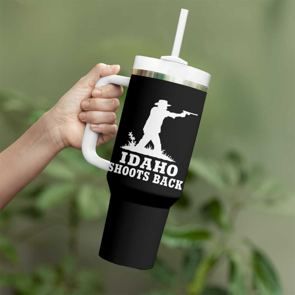 Idaho Shoots Back Cowboy Gunslinger Silhouette Patriotic Graphic Tumbler With Handle