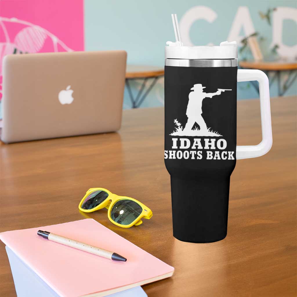 Idaho Shoots Back Cowboy Gunslinger Silhouette Patriotic Graphic Tumbler With Handle