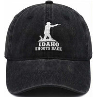 Idaho Shoots Back Cowboy Gunslinger Silhouette Patriotic Graphic Washed Cotton Baseball Cap