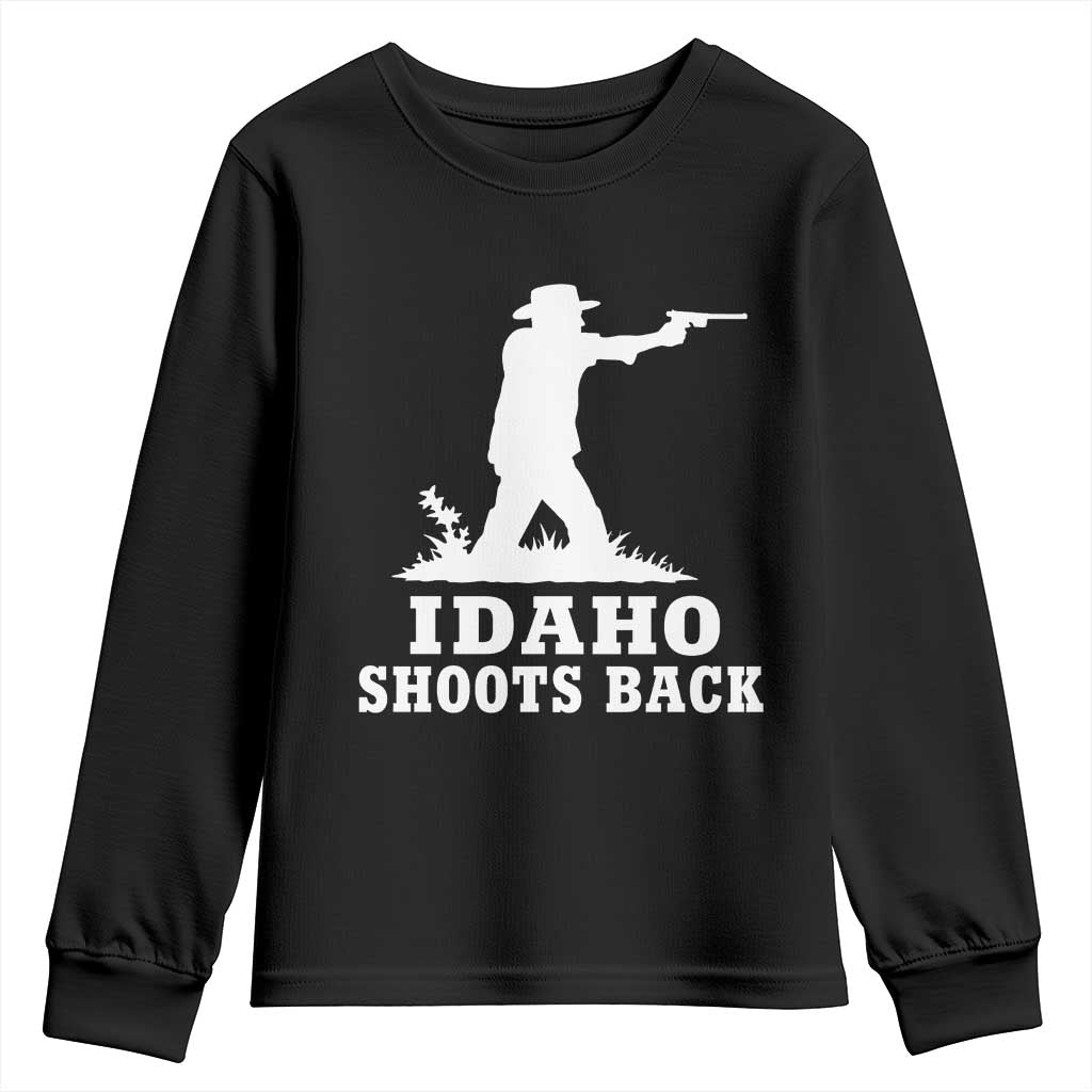 Idaho Shoots Back Cowboy Gunslinger Silhouette Patriotic Graphic Youth Sweatshirt