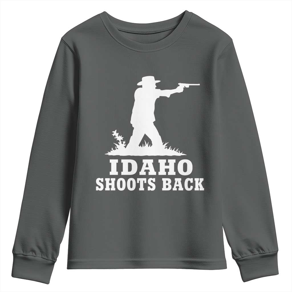 Idaho Shoots Back Cowboy Gunslinger Silhouette Patriotic Graphic Youth Sweatshirt