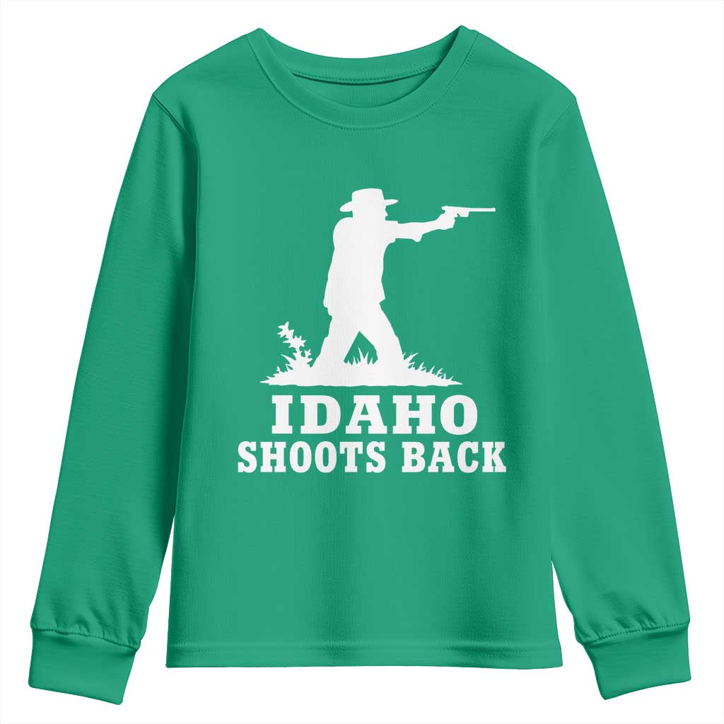 Idaho Shoots Back Cowboy Gunslinger Silhouette Patriotic Graphic Youth Sweatshirt