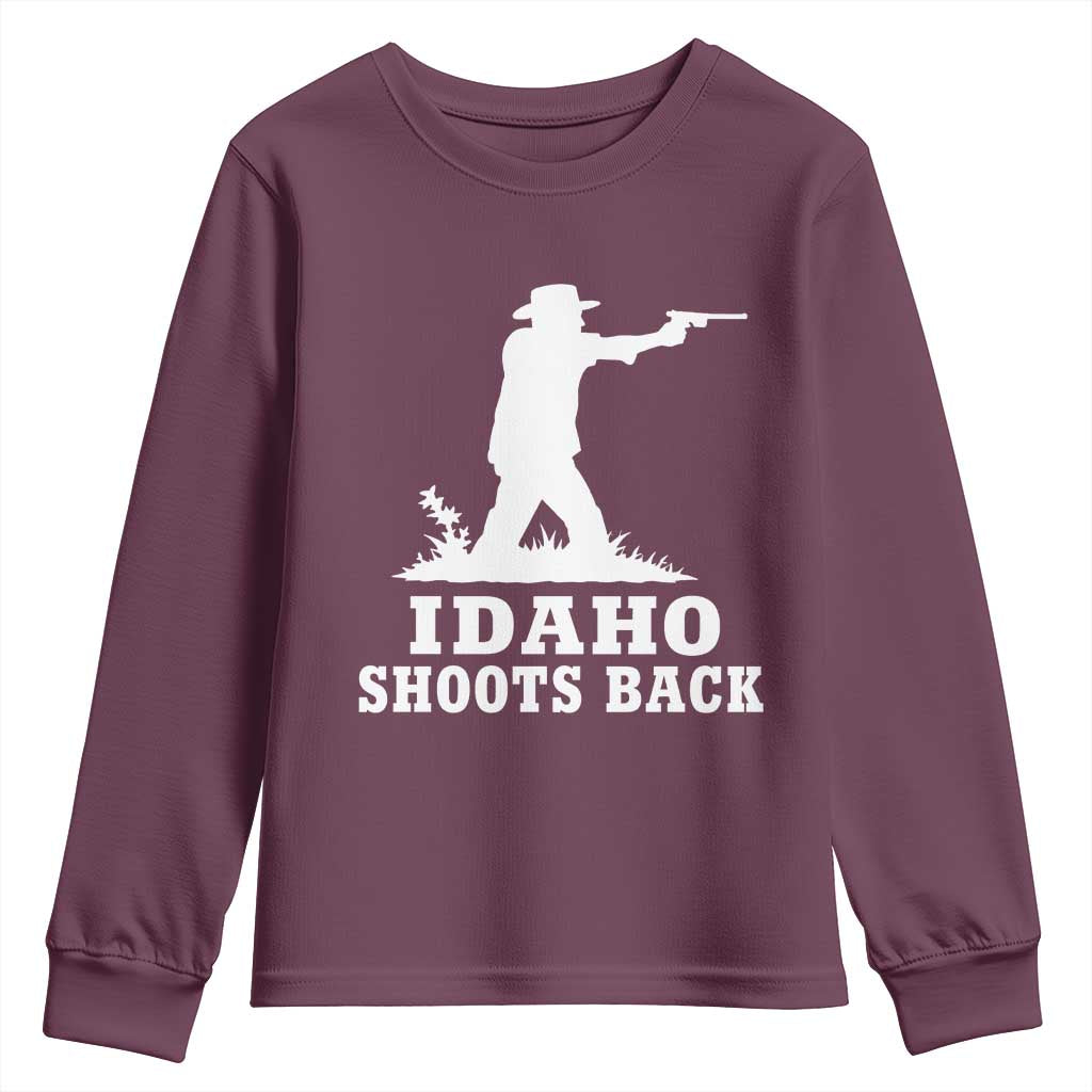 Idaho Shoots Back Cowboy Gunslinger Silhouette Patriotic Graphic Youth Sweatshirt