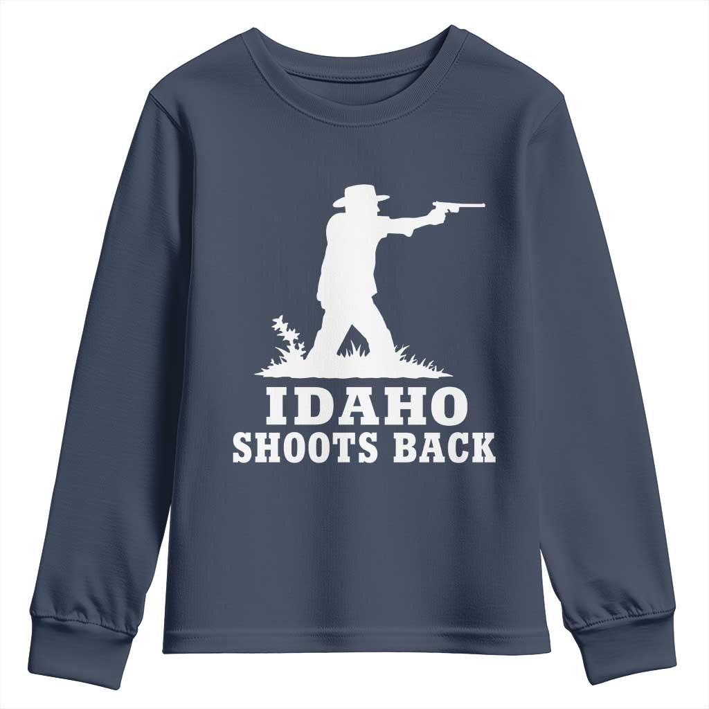Idaho Shoots Back Cowboy Gunslinger Silhouette Patriotic Graphic Youth Sweatshirt