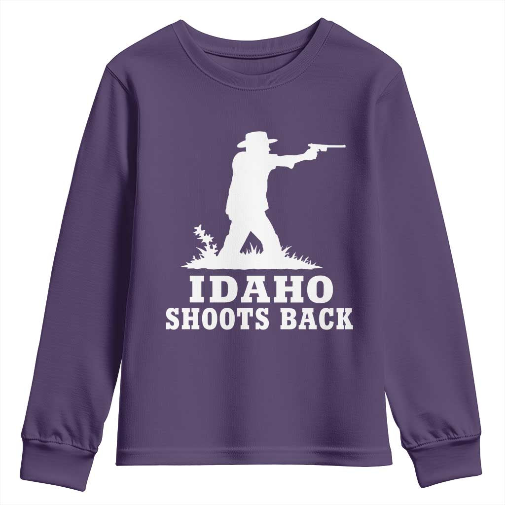 Idaho Shoots Back Cowboy Gunslinger Silhouette Patriotic Graphic Youth Sweatshirt