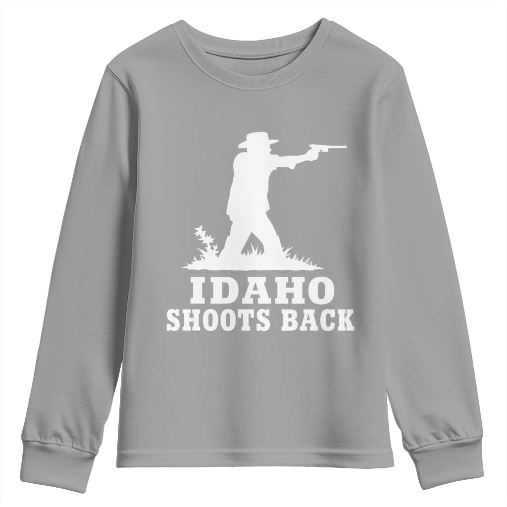 Idaho Shoots Back Cowboy Gunslinger Silhouette Patriotic Graphic Youth Sweatshirt