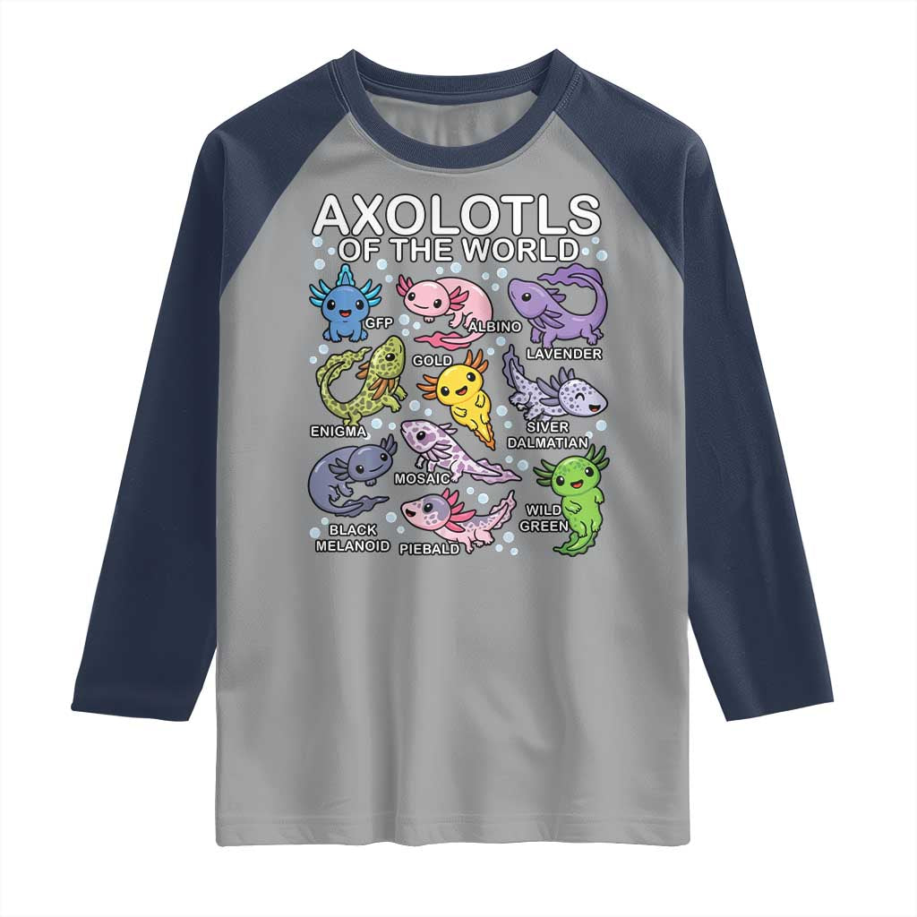 Kawaii Axolotl Raglan Shirt Axolotls of the World Animals Aquarium Species
