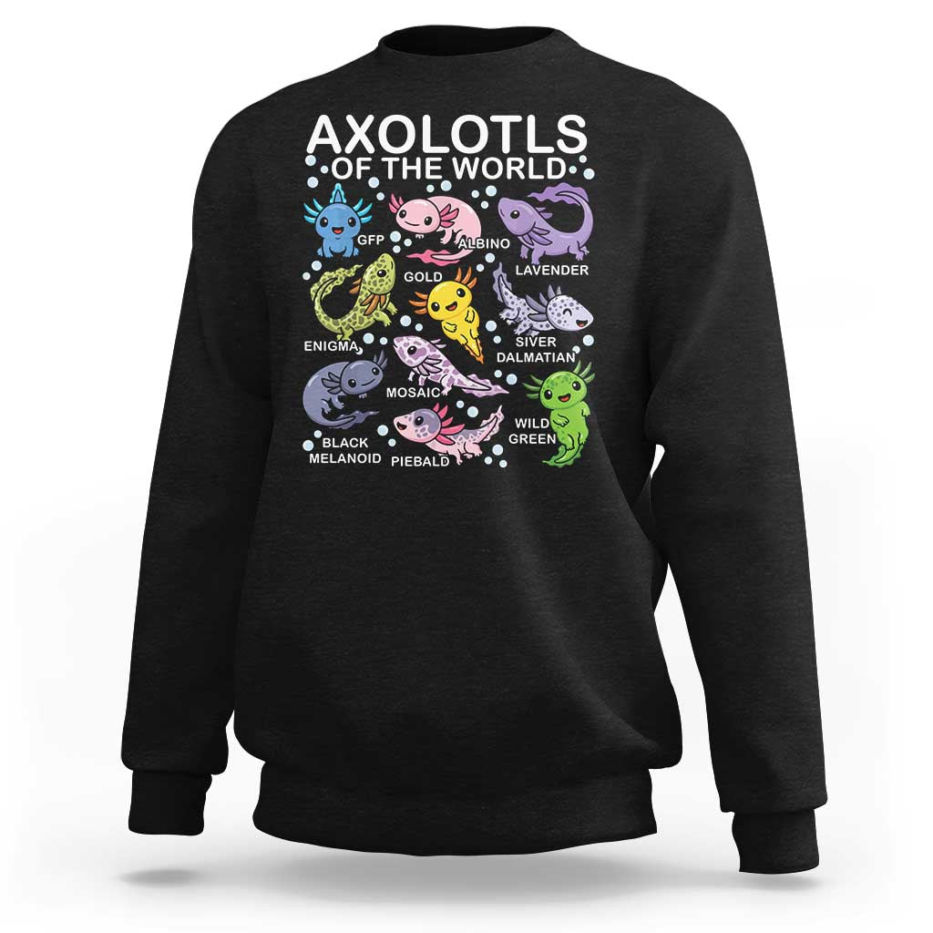 Kawaii Axolotl Sweatshirt Axolotls of the World Animals Aquarium Species - Wonder Print Shop