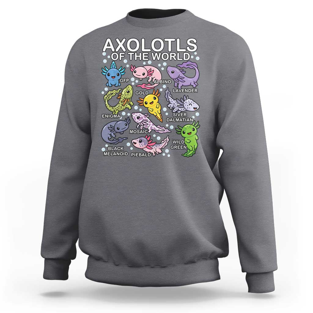 Kawaii Axolotl Sweatshirt Axolotls of the World Animals Aquarium Species - Wonder Print Shop