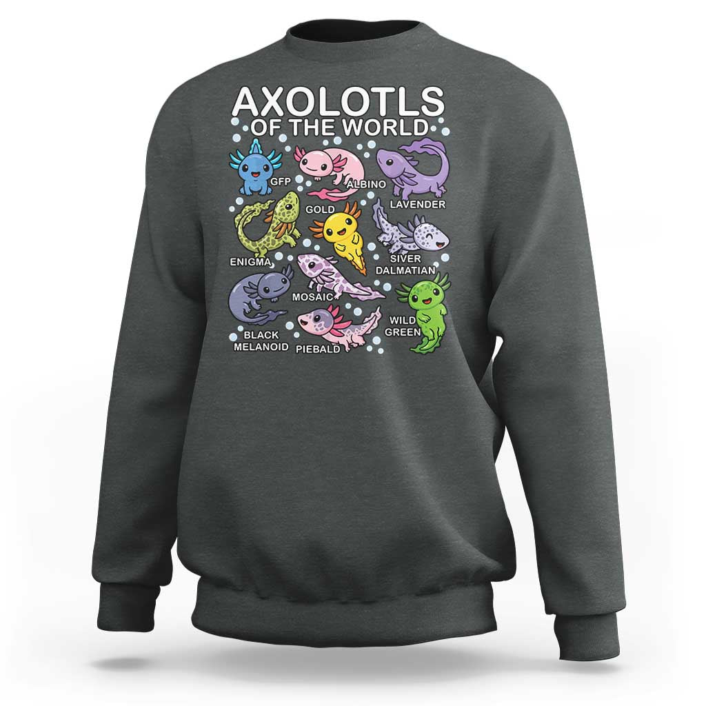 Kawaii Axolotl Sweatshirt Axolotls of the World Animals Aquarium Species - Wonder Print Shop