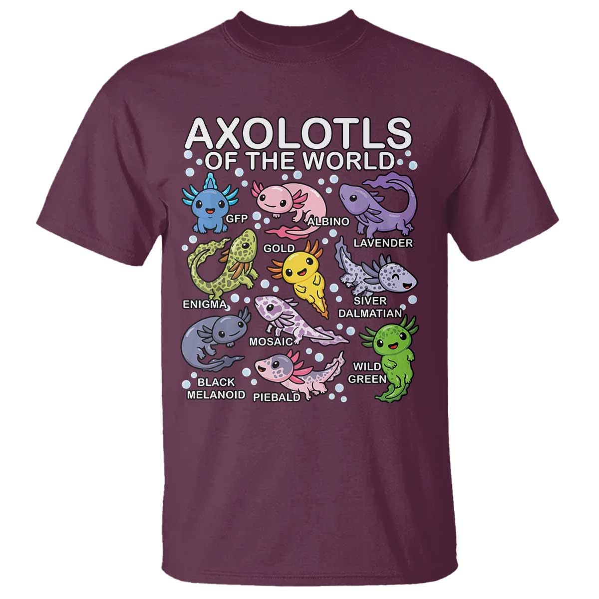 Kawaii Axolotl T Shirt Axolotls of the World Animals Aquarium Species - Wonder Print Shop
