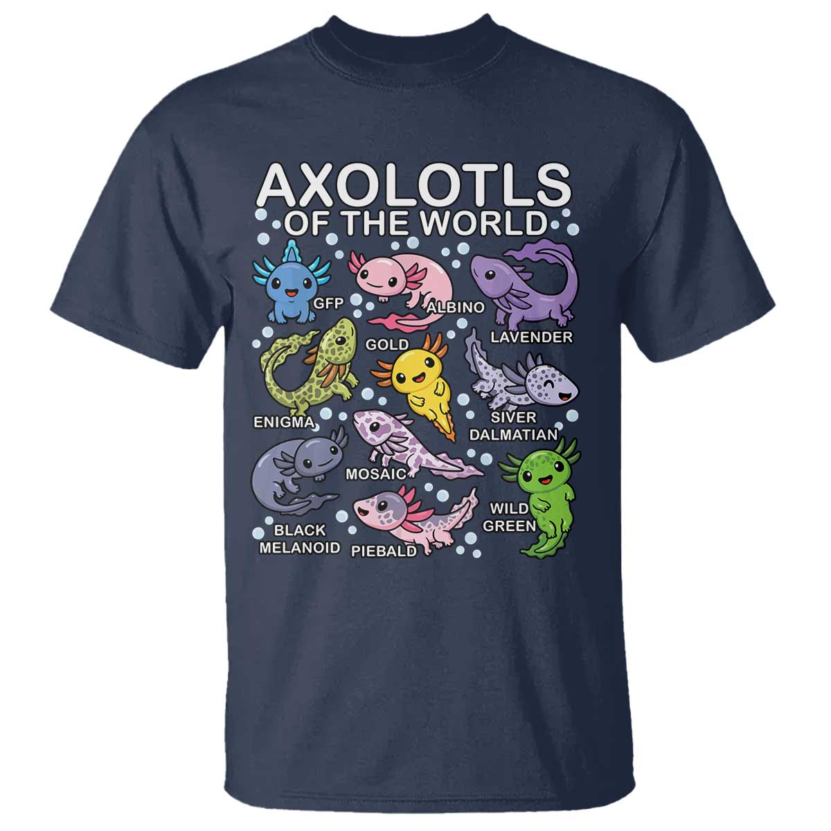 Kawaii Axolotl T Shirt Axolotls of the World Animals Aquarium Species - Wonder Print Shop