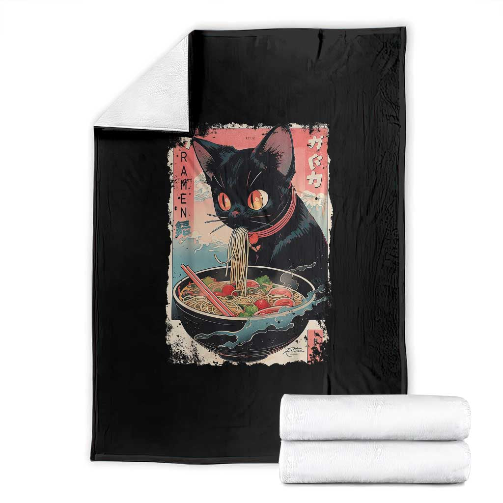 Japanese Inspo Ramen Cat Graphic Throw Blanket Anime Manga Kawaii Otaku Urban Streetwear - Wonder Print Shop