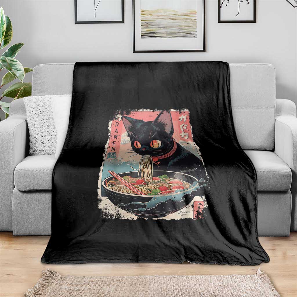Japanese Inspo Ramen Cat Graphic Throw Blanket Anime Manga Kawaii Otaku Urban Streetwear - Wonder Print Shop