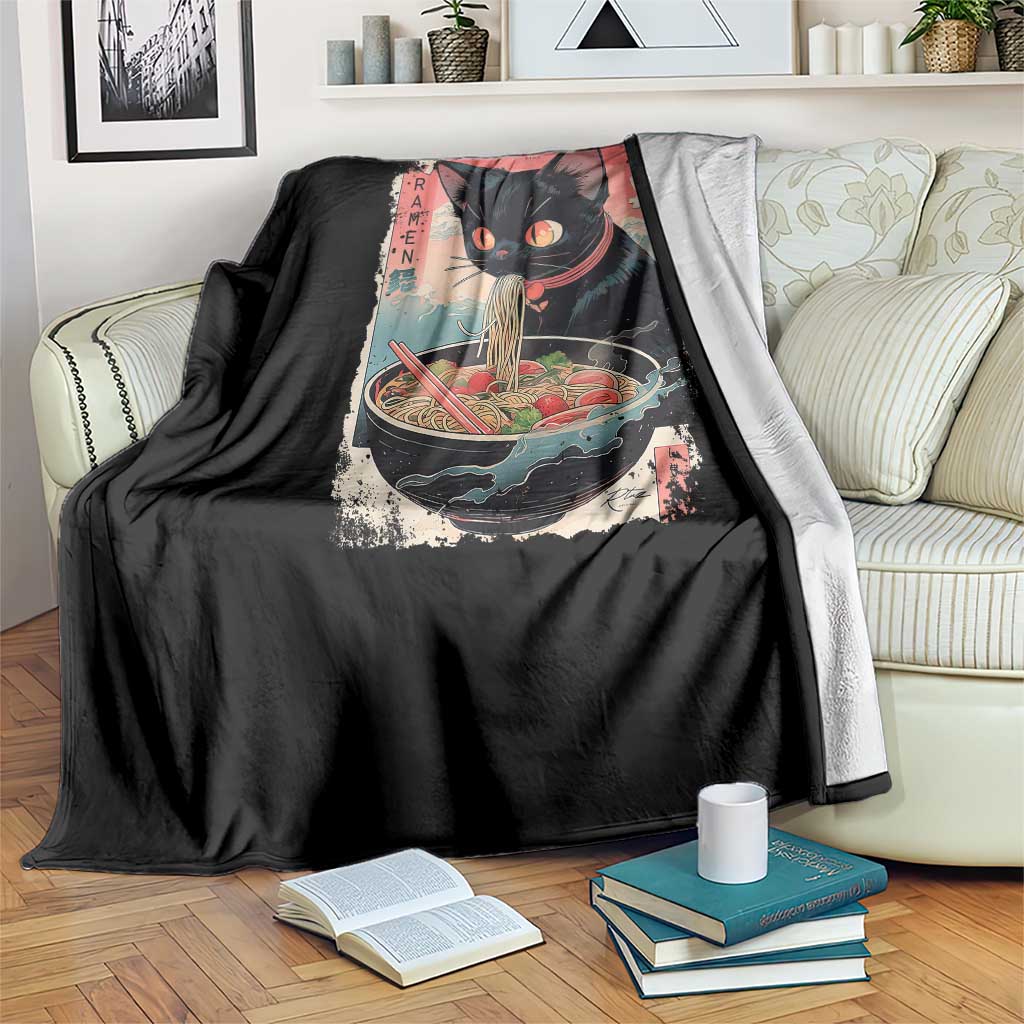 Japanese Inspo Ramen Cat Graphic Throw Blanket Anime Manga Kawaii Otaku Urban Streetwear - Wonder Print Shop