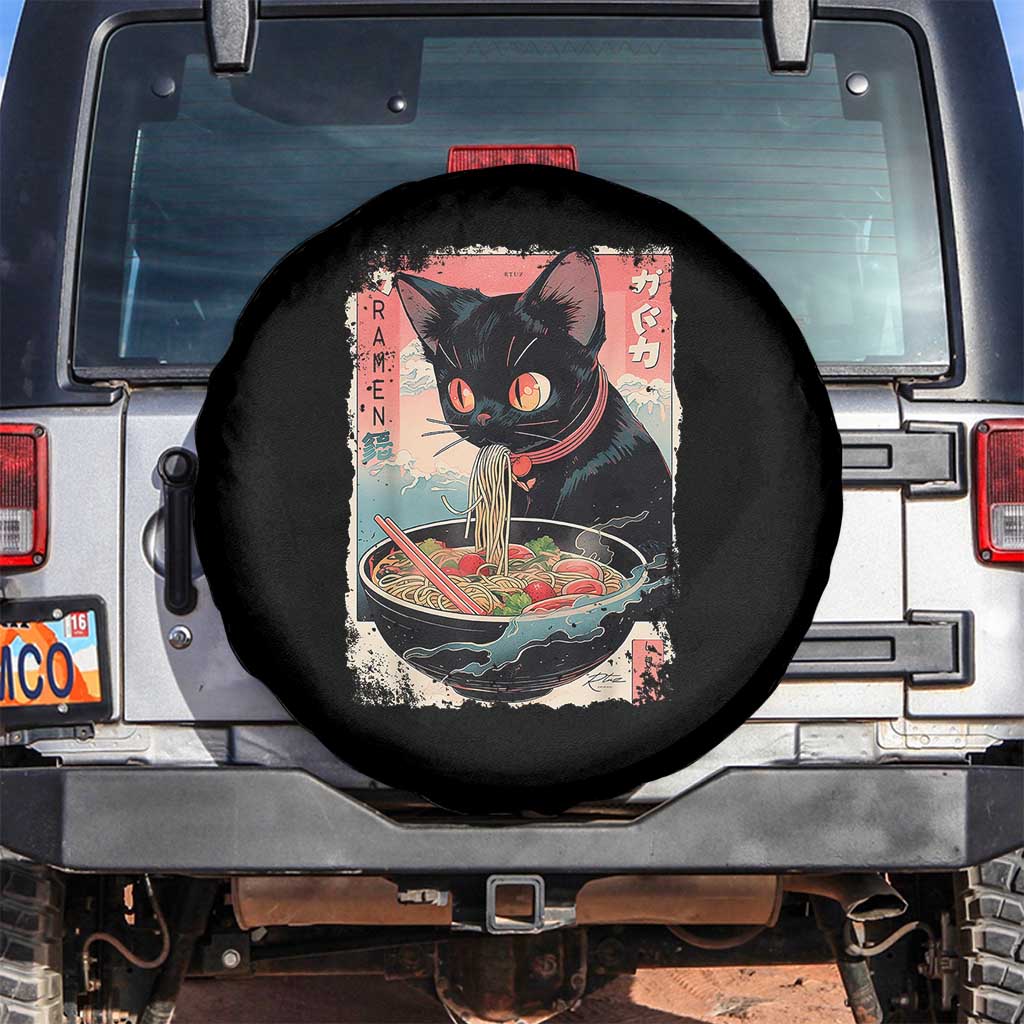 Japanese Inspo Ramen Cat Graphic Spare Tire Cover Anime Manga Kawaii Otaku Urban Streetwear - Wonder Print Shop