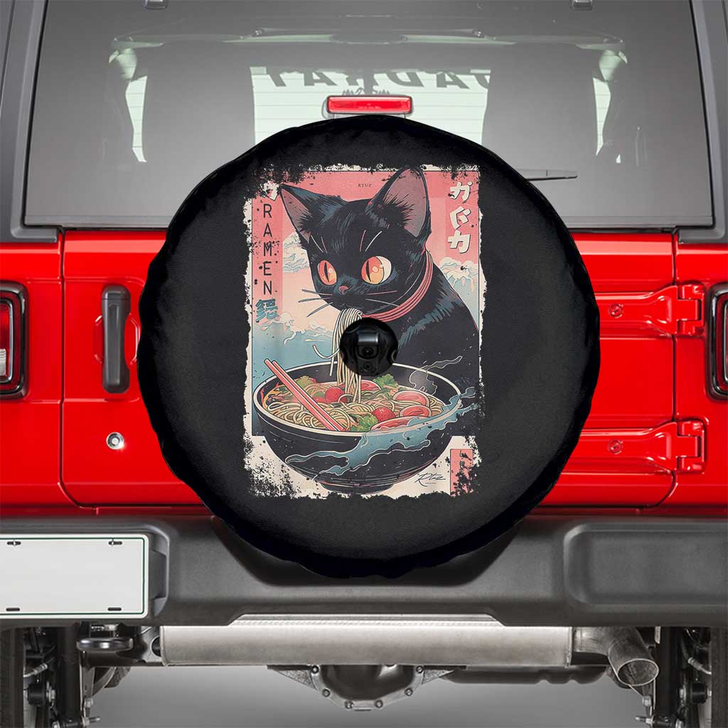 Japanese Inspo Ramen Cat Graphic Spare Tire Cover Anime Manga Kawaii Otaku Urban Streetwear - Wonder Print Shop