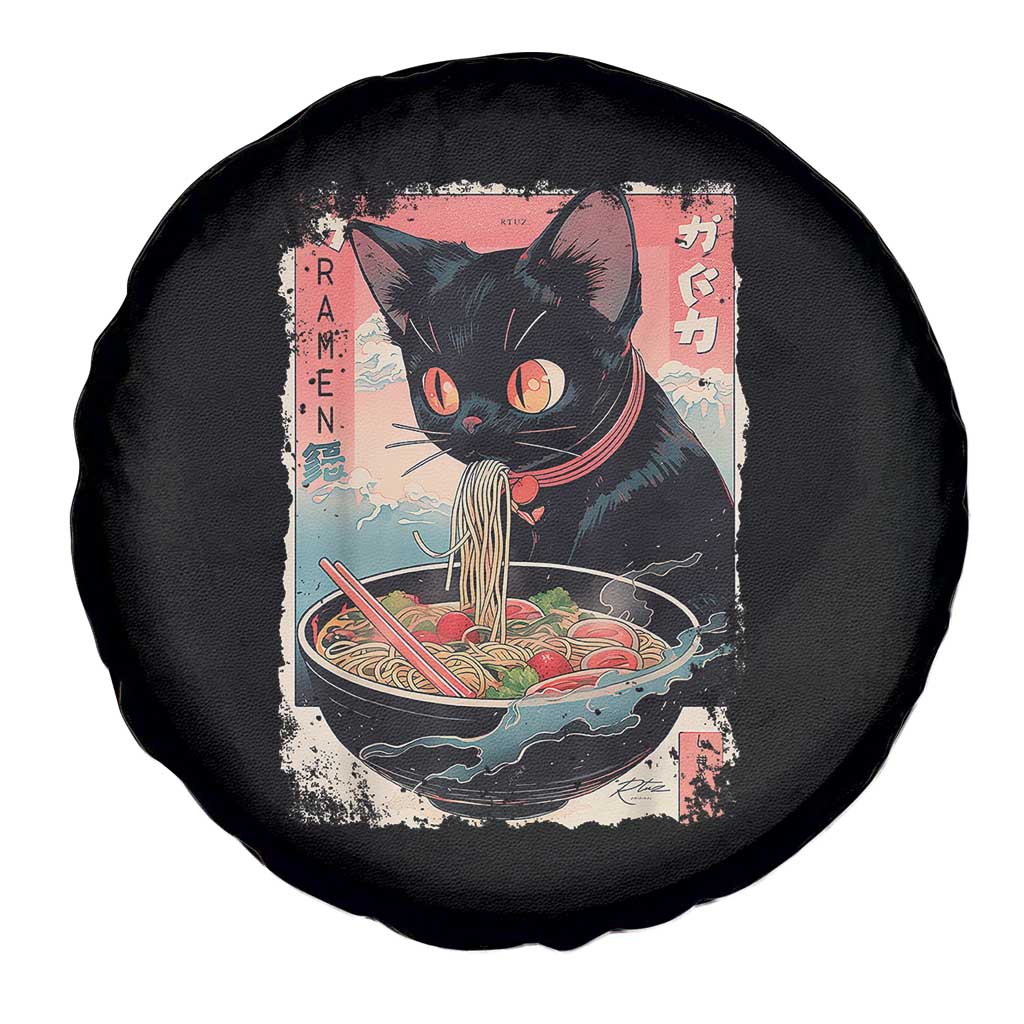 Japanese Inspo Ramen Cat Graphic Spare Tire Cover Anime Manga Kawaii Otaku Urban Streetwear - Wonder Print Shop