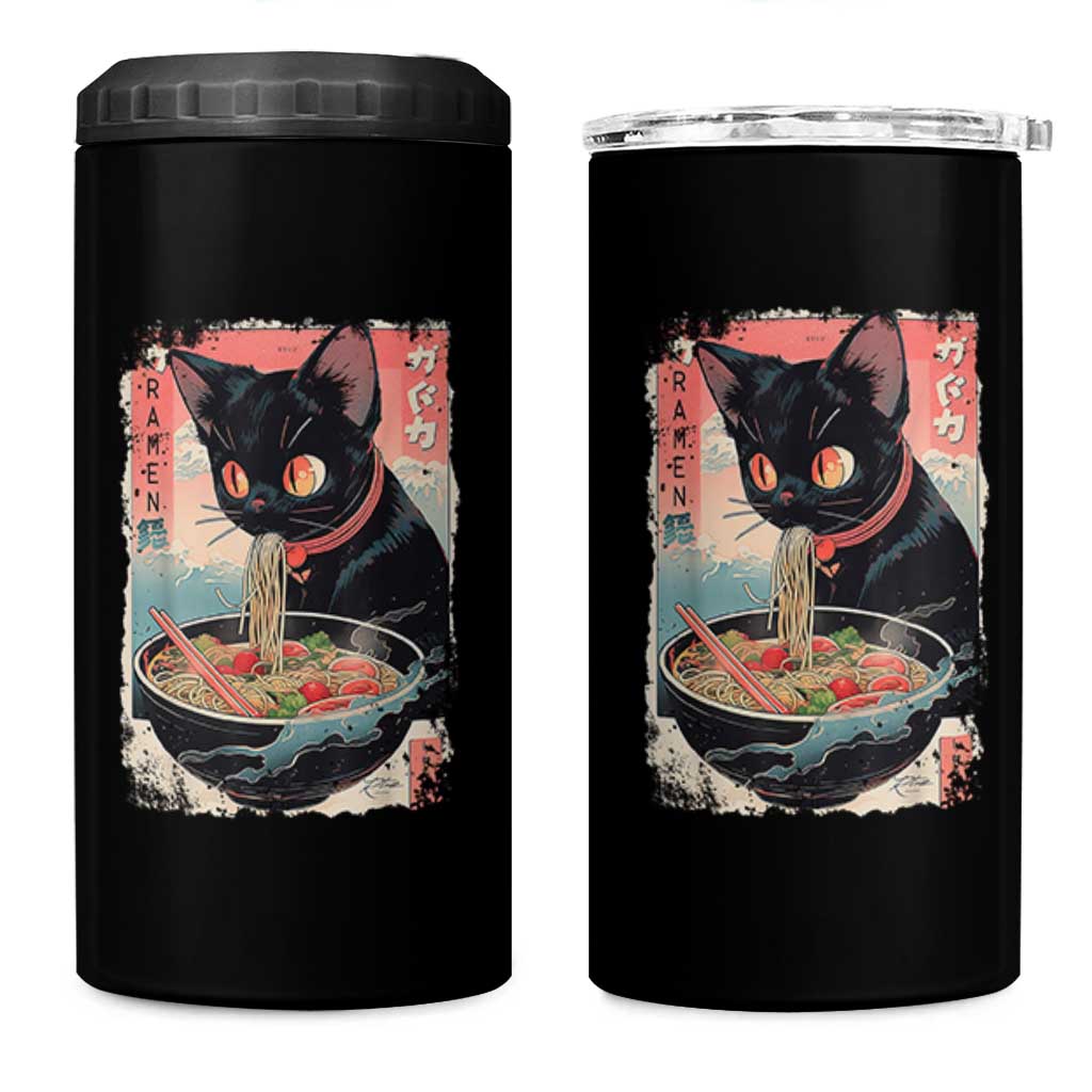 Japanese Inspo Ramen Cat Graphic 4 in 1 Can Cooler Tumbler Anime Manga Kawaii Otaku Urban Streetwear - Wonder Print Shop