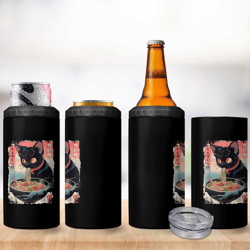 Japanese Inspo Ramen Cat Graphic 4 in 1 Can Cooler Tumbler Anime Manga Kawaii Otaku Urban Streetwear - Wonder Print Shop