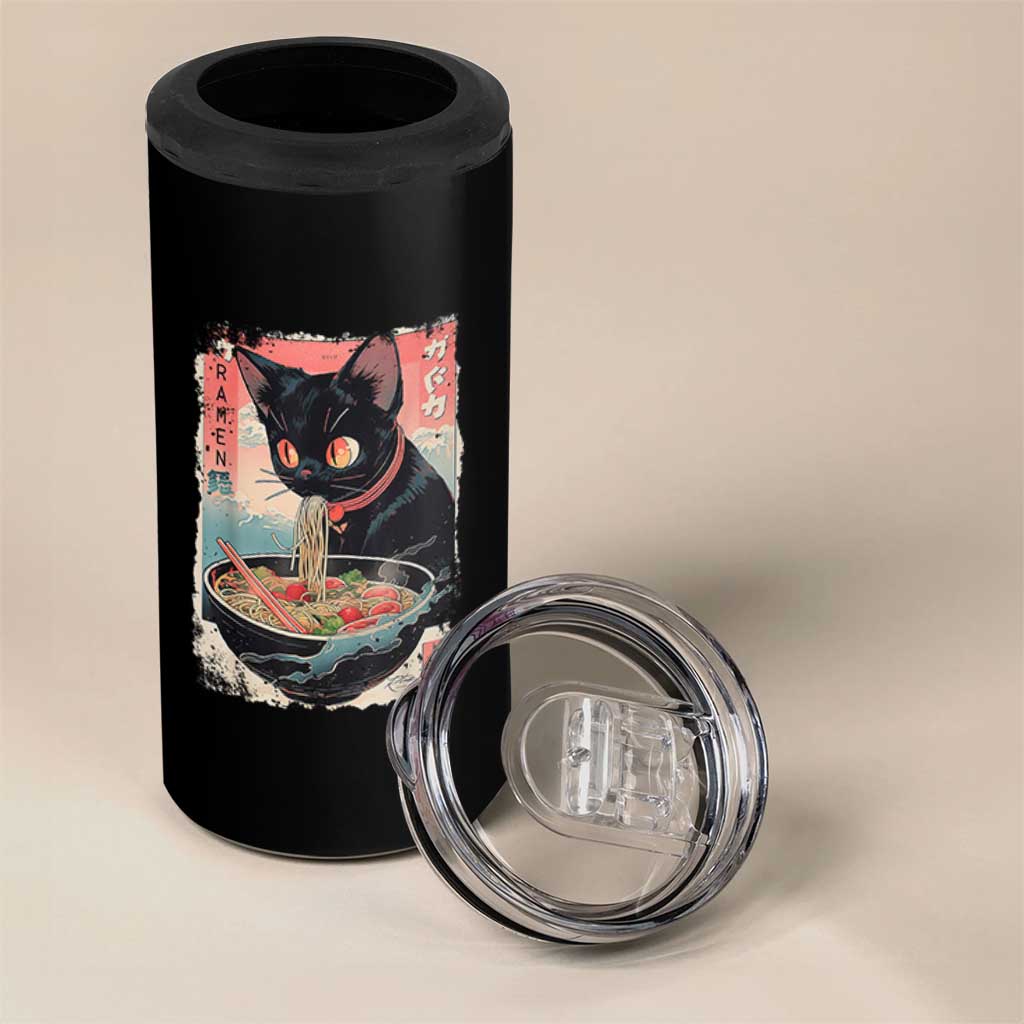 Japanese Inspo Ramen Cat Graphic 4 in 1 Can Cooler Tumbler Anime Manga Kawaii Otaku Urban Streetwear - Wonder Print Shop
