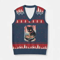 Japanese Inspo Ramen Cat Graphic V-Neck Knit Sweater Vest Anime Manga Kawaii Otaku Urban Streetwear - Wonder Print Shop